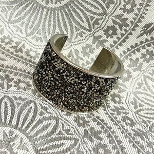Elegant Silver and Black Gem Women's Cuff Bracelet